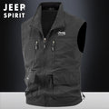 Men's Casual Work Vest with Multiple Zipper Pockets Windproof Stand Collar Sleeveless Jacket